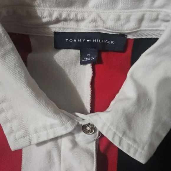 Tommy Hilfiger Women's Red and Black Striped Shirt - Picture 2 of 3